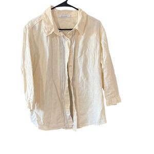 Cut Loose Womens 100% Linen Button Down Shirt Cream 3/4 Sleeve Size M Lagen